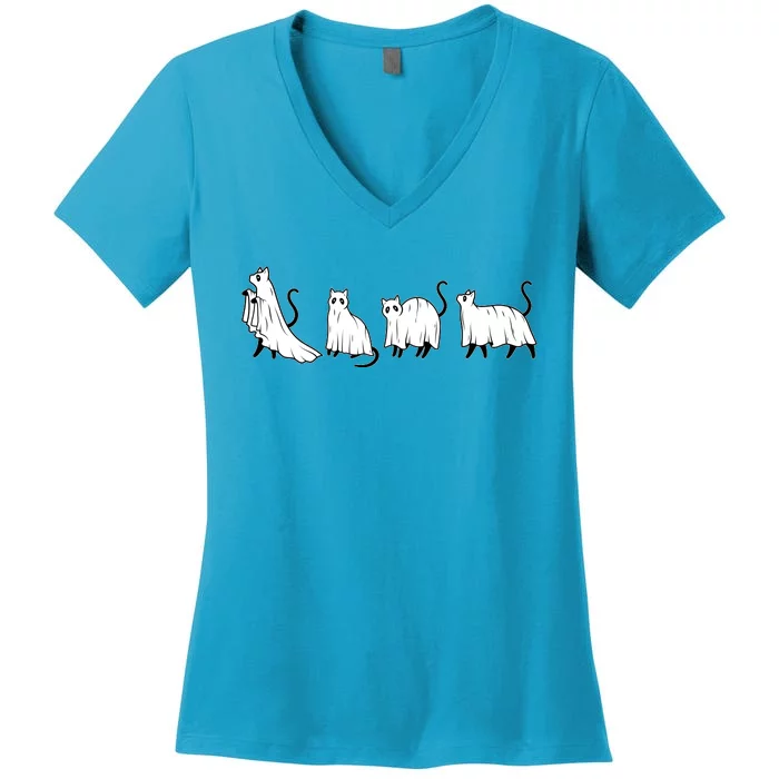 Funny Halloween Ghost Cats Women's V-Neck T-Shirt