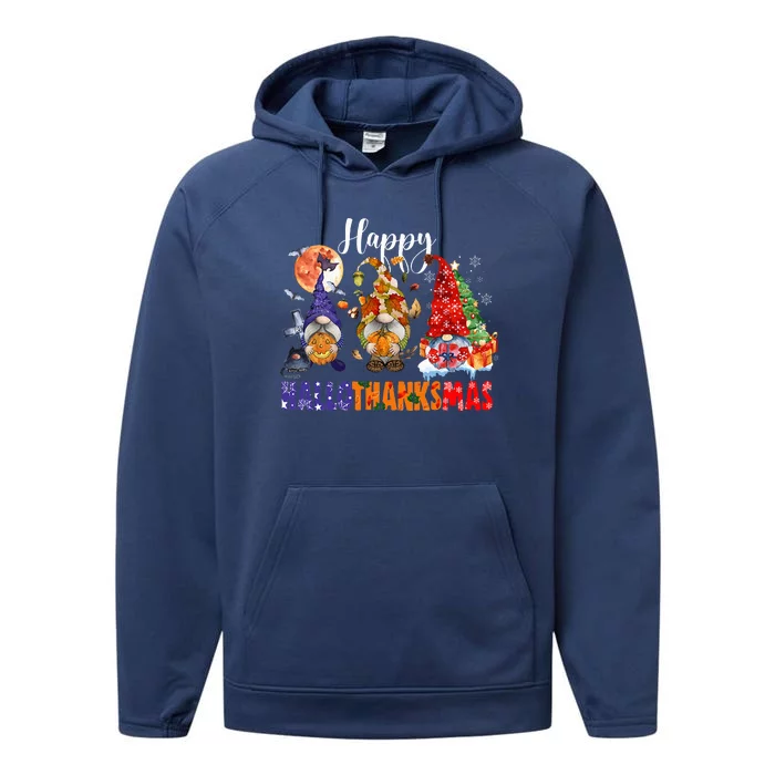 Festive HalloThanksMas Gnomes Spooky Holiday Decor Performance Fleece Hoodie