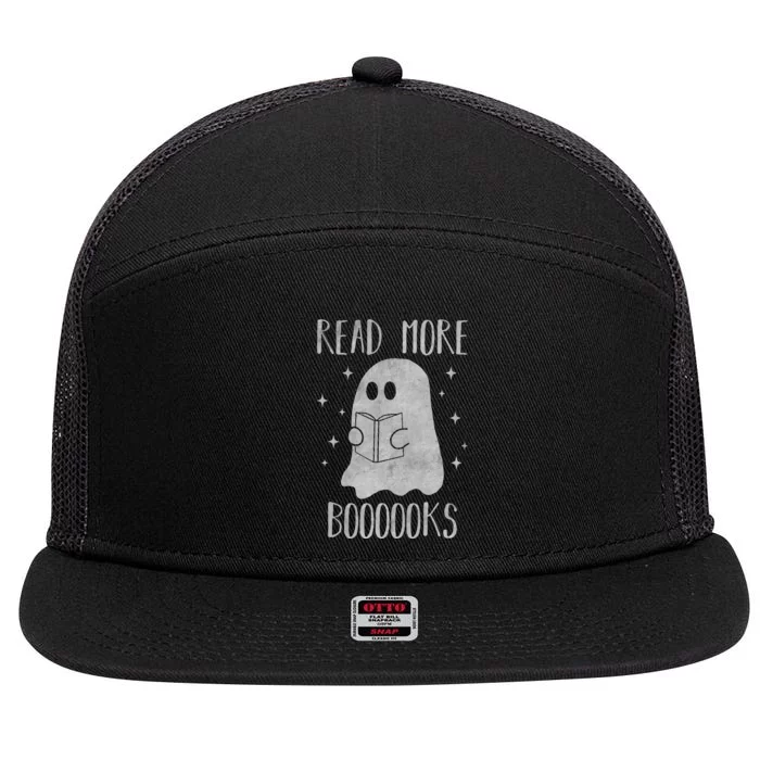 Funny Halloween Ghost Reading Book Spooky and Adorable 7 Panel Mesh Trucker Snapback Hat