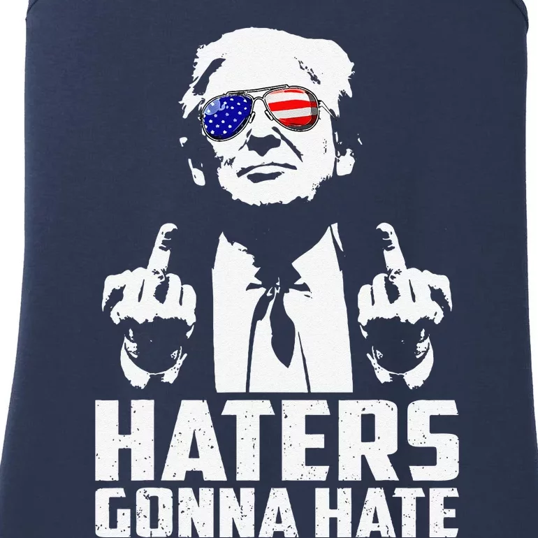 Funny Haters Gonna Hate President Donald Trump Middle Finger Ladies Essential Tank