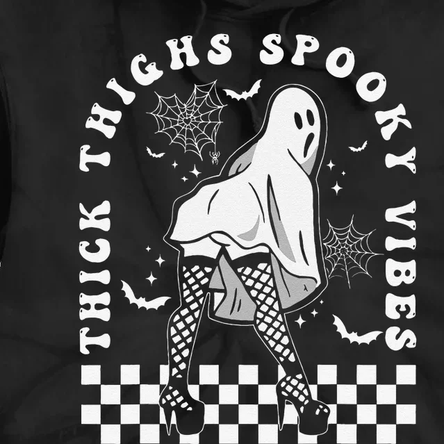 Funny Halloween Ghost Thick Thighs Spooky Vibes Workout Gym Tie Dye Hoodie