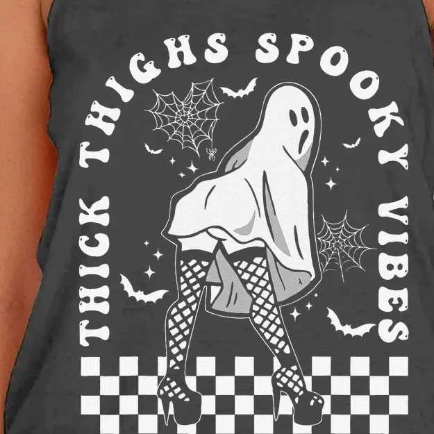 Funny Halloween Ghost Thick Thighs Spooky Vibes Workout Gym Women's Knotted Racerback Tank