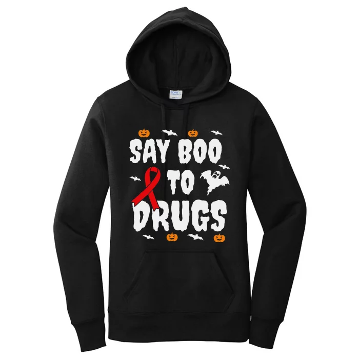 Funny Halloween Gift Say Boo To Drugs Awareness Red Ribbon Women's Pullover Hoodie