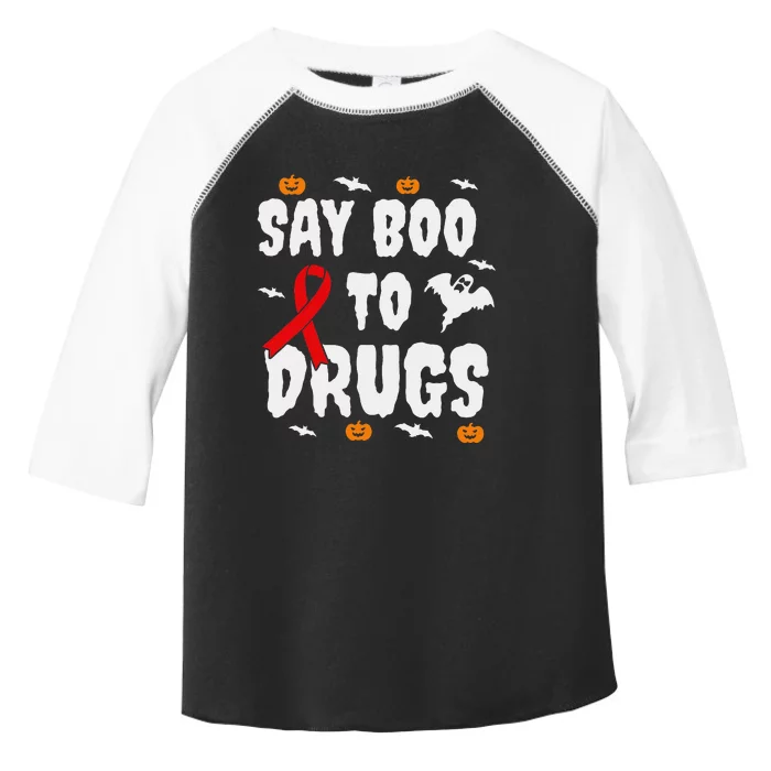 Funny Halloween Gift Say Boo To Drugs Awareness Red Ribbon Toddler Fine Jersey T-Shirt