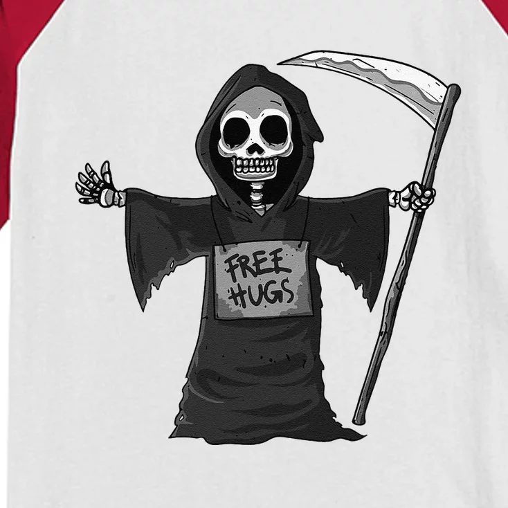 Free Hugs Grim Reaper Halloween Party Cosplay Lazy Costume Kids Colorblock Raglan Jersey