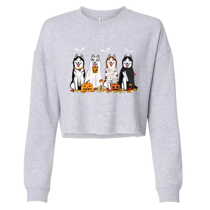 Funny Husky Ghost Dogs Halloween Husky Dog Mom Husky Lover Cropped Pullover Crew