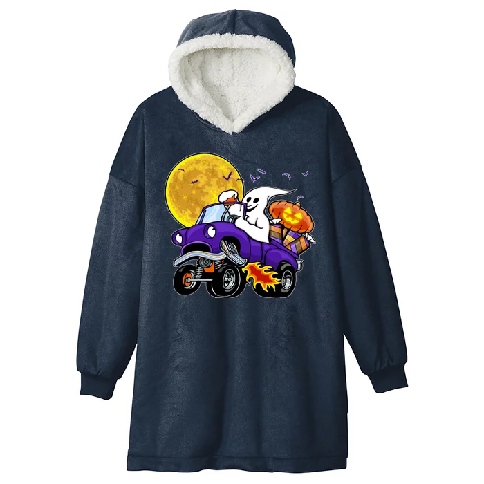 Funny Halloween Ghost Muscle Car Hooded Wearable Blanket