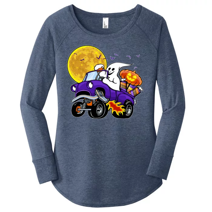 Funny Halloween Ghost Muscle Car Women's Perfect Tri Tunic Long Sleeve Shirt