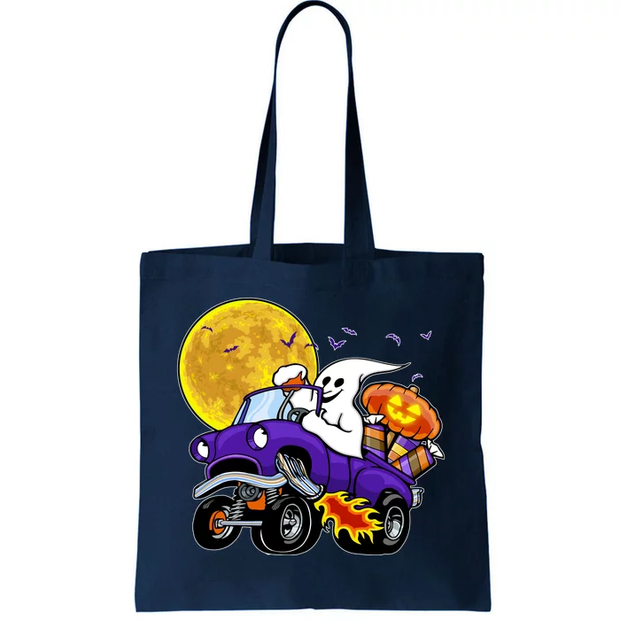 Funny Halloween Ghost Muscle Car Tote Bag