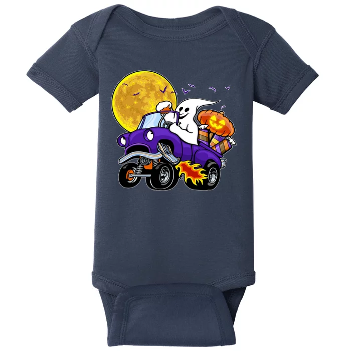 Funny Halloween Ghost Muscle Car Baby Bodysuit