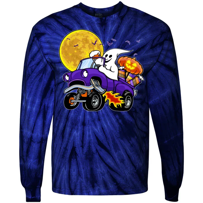 Funny Halloween Ghost Muscle Car Tie-Dye Long Sleeve Shirt