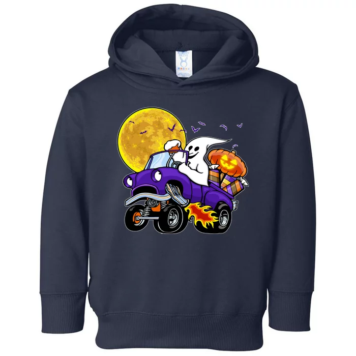 Funny Halloween Ghost Muscle Car Toddler Hoodie