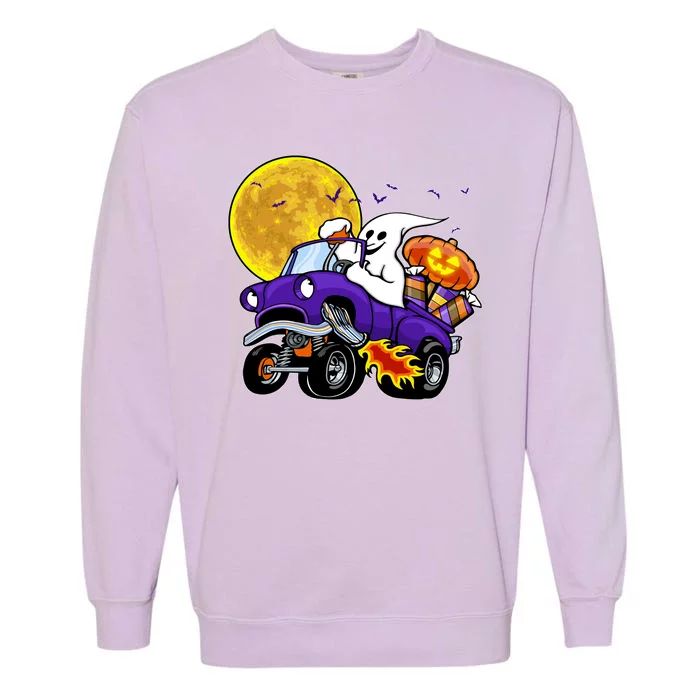 Funny Halloween Ghost Muscle Car Garment-Dyed Sweatshirt