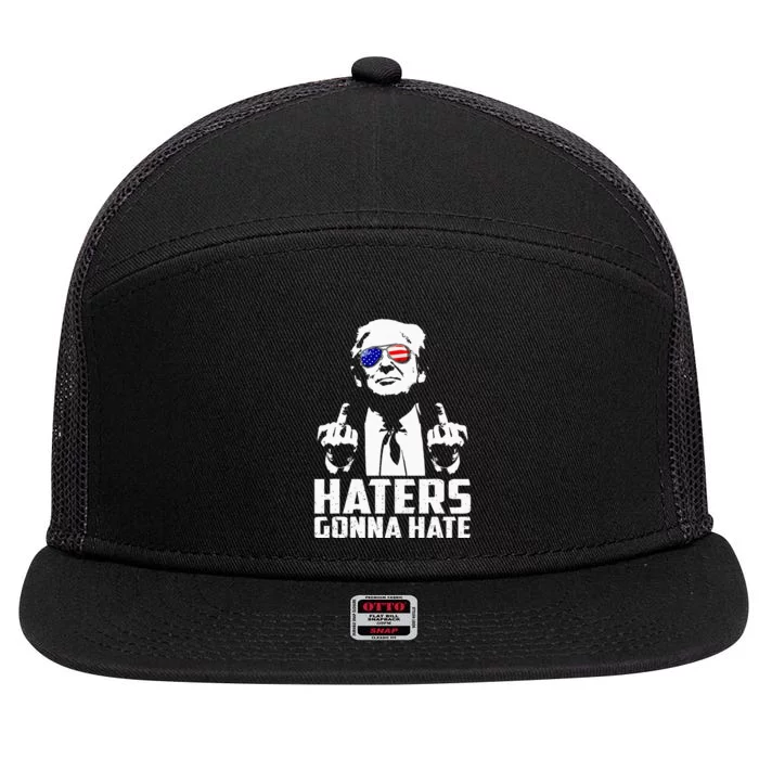 Funny Haters Gonna Hate President Donald Trump Middle Finger 7 Panel Mesh Trucker Snapback Hat