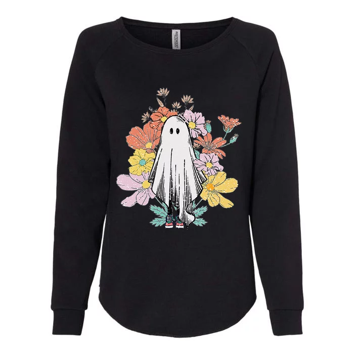 Floral Halloween Ghost Womens California Wash Sweatshirt