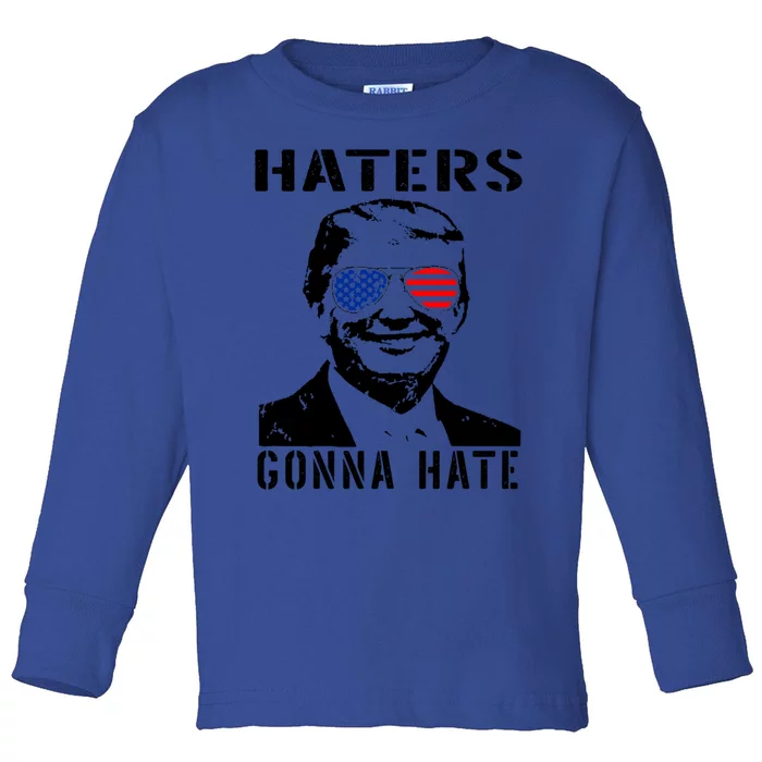 Funny Haters Gonna Hate Trump Sunglasses Usa Flag Gift Toddler Long Sleeve Shirt