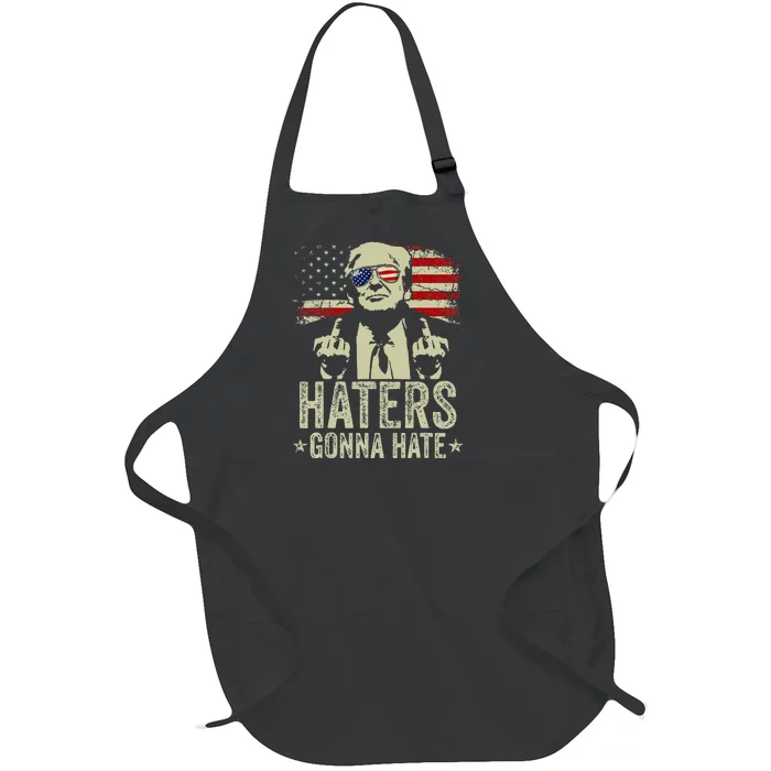 Funny Haters Gonna Hate President Donald Trump Middle Finger Full-Length Apron With Pocket