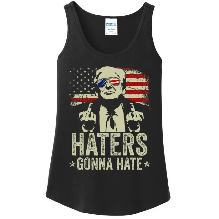 Funny Haters Gonna Hate President Donald Trump Middle Finger Ladies Essential Tank