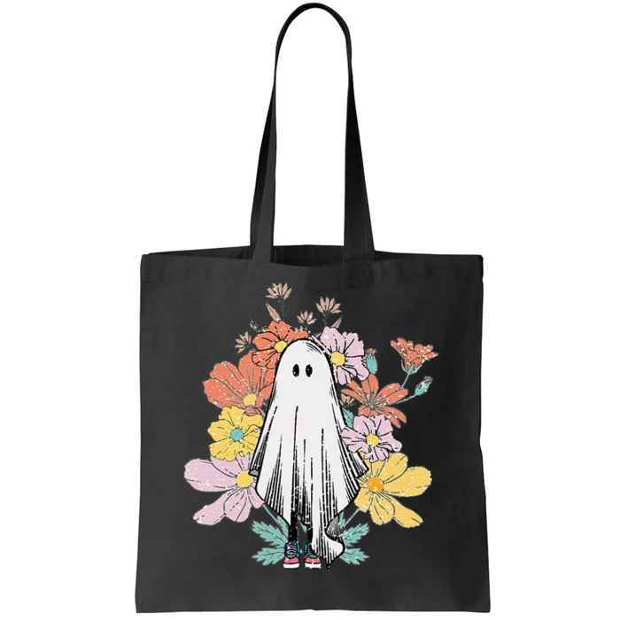 Floral Halloween Ghost Tote Bag