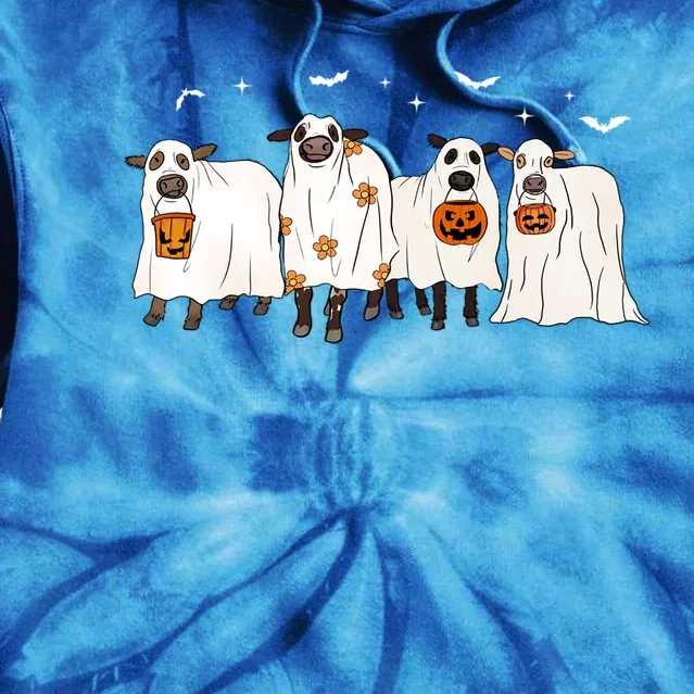 Funny Halloween Ghost Cows Trick Or Treat Cow Lover Cool Gift Tie Dye Hoodie