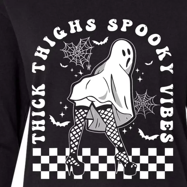 Funny Halloween Ghost Thick Thighs Spooky Vibes Workout Gym Gift Womens Cotton Relaxed Long Sleeve T-Shirt