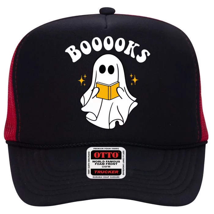 Funny Halloween Ghost Reading Book Vintage Teacher Cool Gift High Crown Mesh Trucker Hat