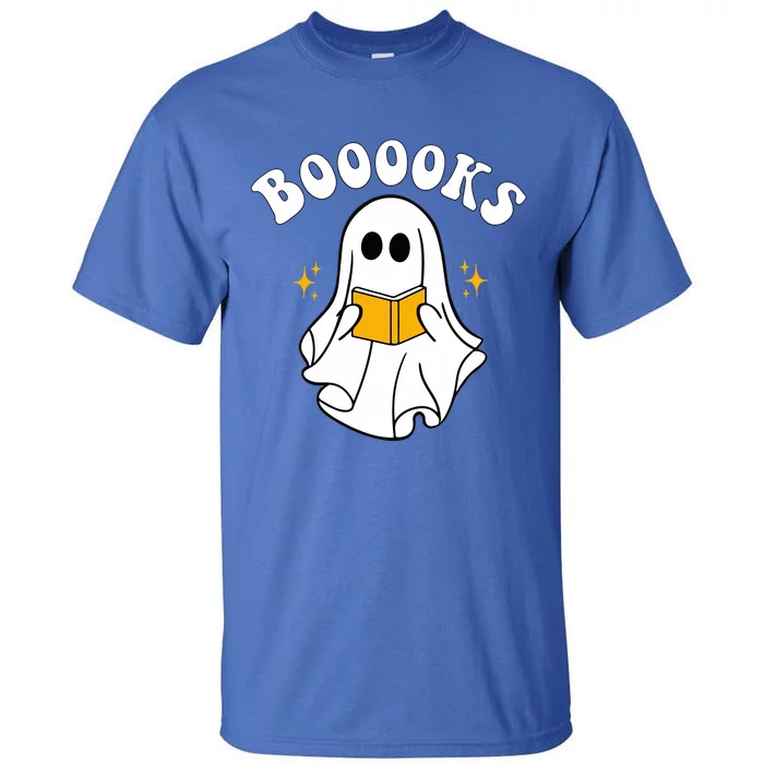 Funny Halloween Ghost Reading Book Vintage Teacher Cool Gift Tall T-Shirt