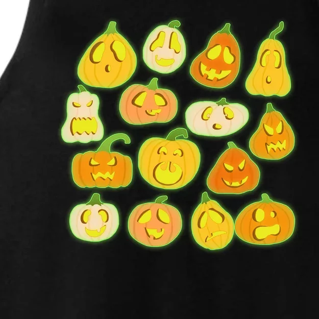 Funny Halloween Glowing Jackolantern Pumpkin Faces Ladies Tri-Blend Wicking Tank