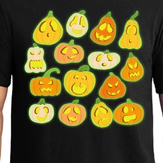 Funny Halloween Glowing Jackolantern Pumpkin Faces Pajama Set