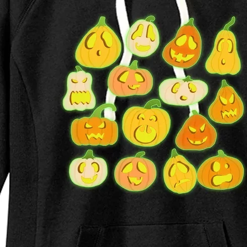 Funny Halloween Glowing Jackolantern Pumpkin Faces Women's Fleece Hoodie