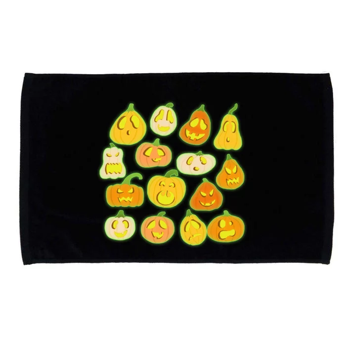 Funny Halloween Glowing Jackolantern Pumpkin Faces Microfiber Hand Towel