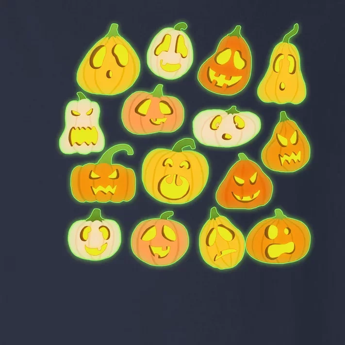 Funny Halloween Glowing Jackolantern Pumpkin Faces Toddler Long Sleeve Shirt