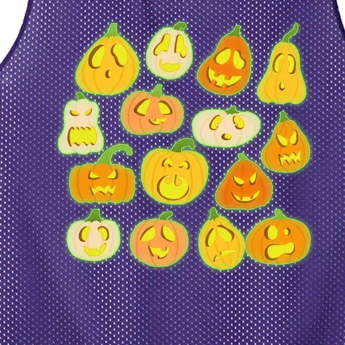 Funny Halloween Glowing Jackolantern Pumpkin Faces Mesh Reversible Basketball Jersey Tank