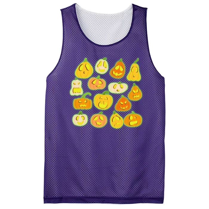 Funny Halloween Glowing Jackolantern Pumpkin Faces Mesh Reversible Basketball Jersey Tank