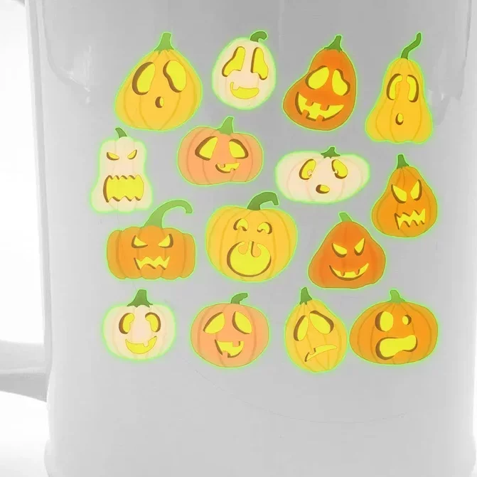 Funny Halloween Glowing Jackolantern Pumpkin Faces Front & Back Beer Stein