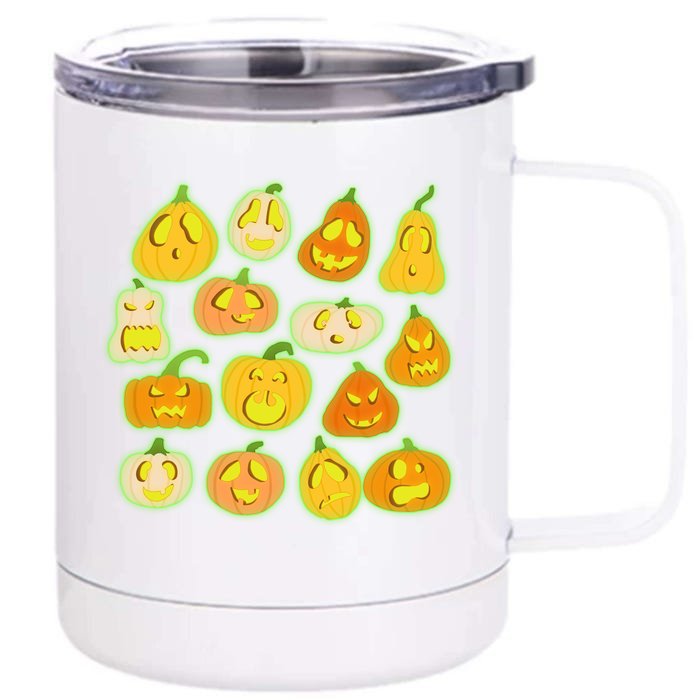 Funny Halloween Glowing Jackolantern Pumpkin Faces Front & Back 12oz Stainless Steel Tumbler Cup