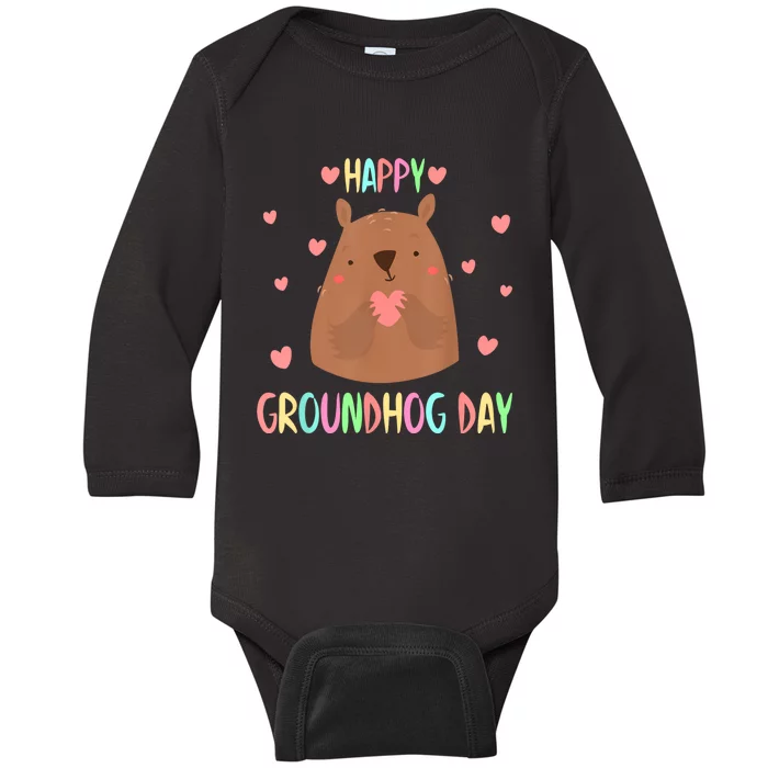 Funny Happy Groundhog Day 2024 Baby Long Sleeve Bodysuit