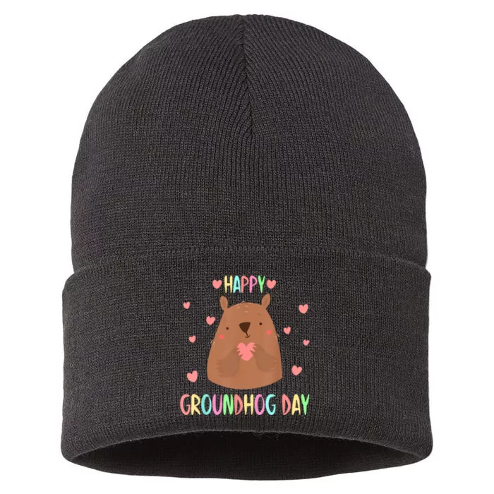 Funny Happy Groundhog Day 2024 Sustainable Knit Beanie