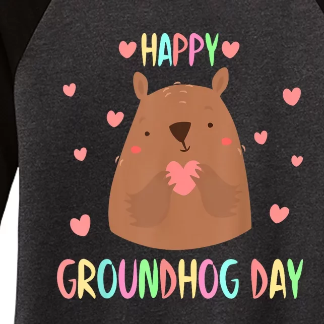 Funny Happy Groundhog Day 2024 Women's Tri-Blend 3/4-Sleeve Raglan Shirt