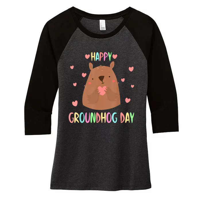 Funny Happy Groundhog Day 2024 Women's Tri-Blend 3/4-Sleeve Raglan Shirt