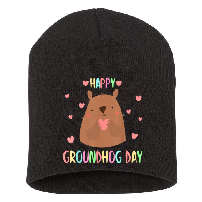 Funny Happy Groundhog Day 2024 Short Acrylic Beanie