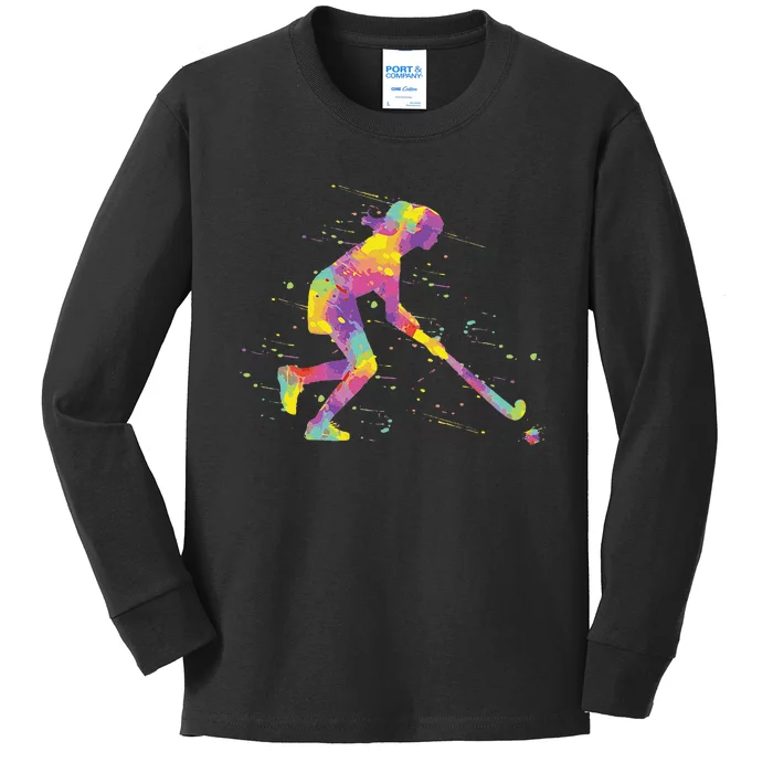 Field Hockey Girl Kids Long Sleeve Shirt