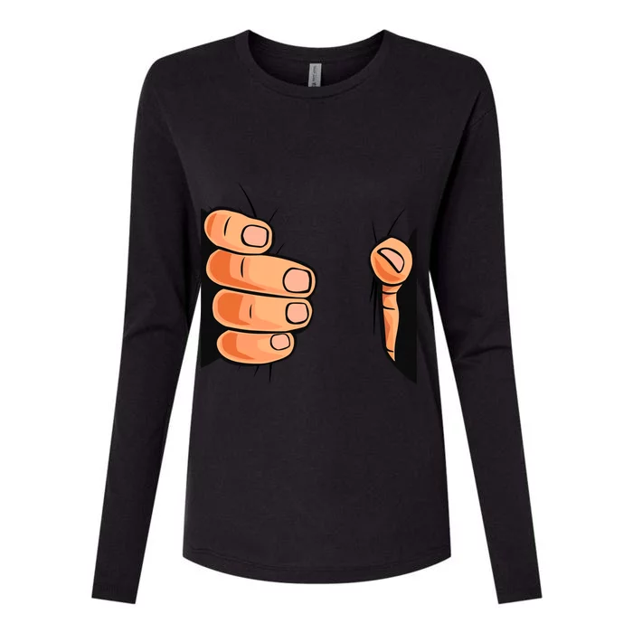 Funny Hand Gripping Optical Illusion Womens Cotton Relaxed Long Sleeve T-Shirt