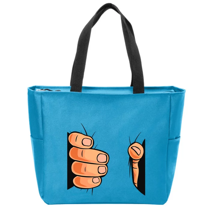 Funny Hand Gripping Optical Illusion Zip Tote Bag