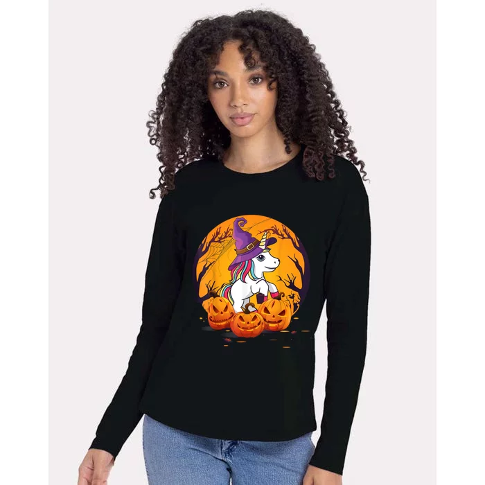 Fun Halloween Girls Kids Witchy Unicorn Halloween Womens Cotton Relaxed Long Sleeve T-Shirt