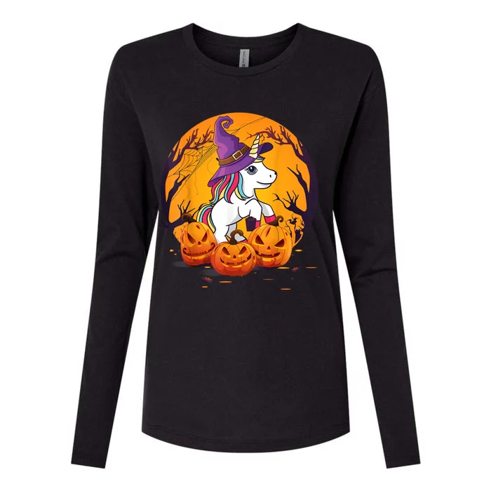 Fun Halloween Girls Kids Witchy Unicorn Halloween Womens Cotton Relaxed Long Sleeve T-Shirt