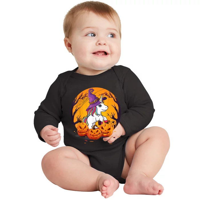 Fun Halloween Girls Kids Witchy Unicorn Halloween Baby Long Sleeve Bodysuit