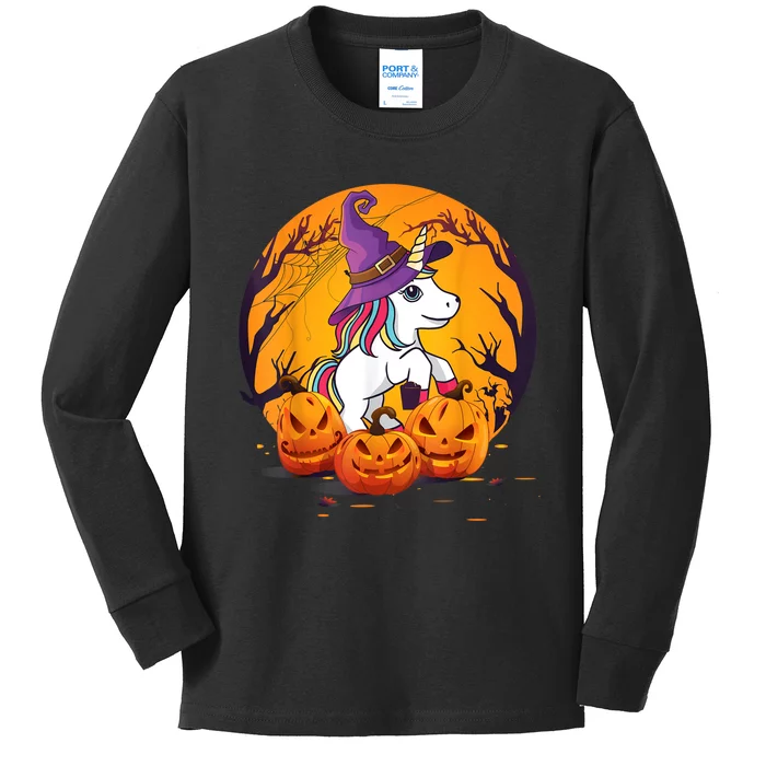 Fun Halloween Girls Kids Witchy Unicorn Halloween Kids Long Sleeve Shirt