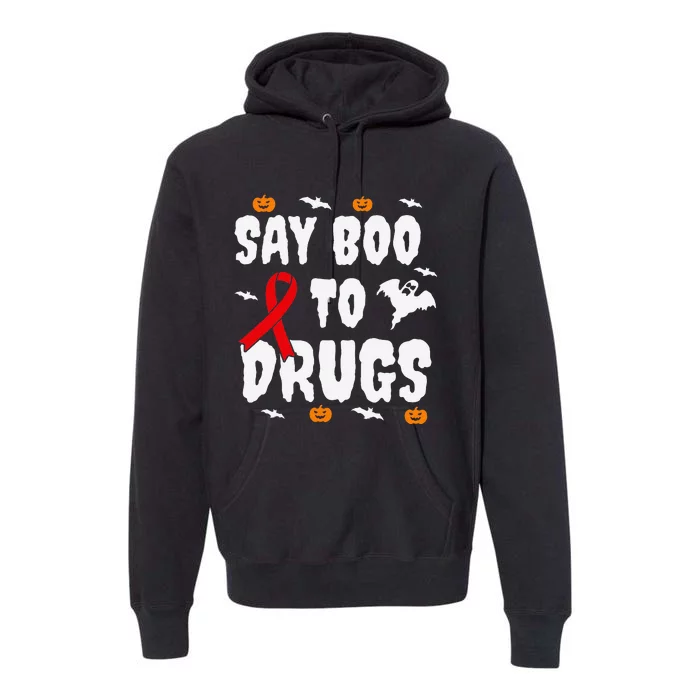 Funny Halloween Gift Say Boo To Drugs Awareness Red Ribbon Premium Hoodie