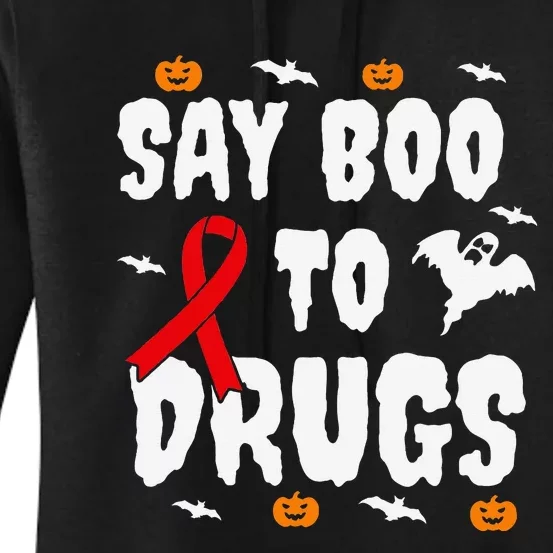 Funny Halloween Gift Say Boo To Drugs Awareness Red Ribbon Women's Pullover Hoodie